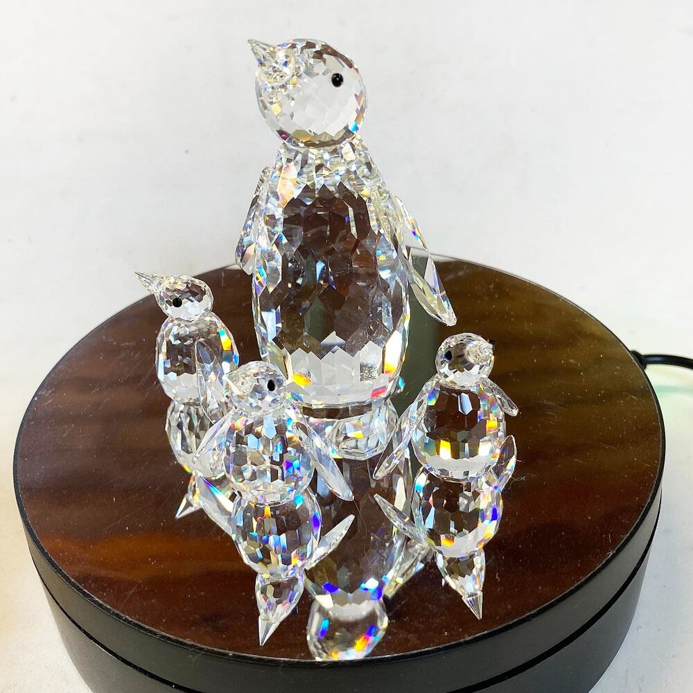 Swarovski Crystal Penguin Family, 1 Large 3 Small Vintage Crystal Figurines